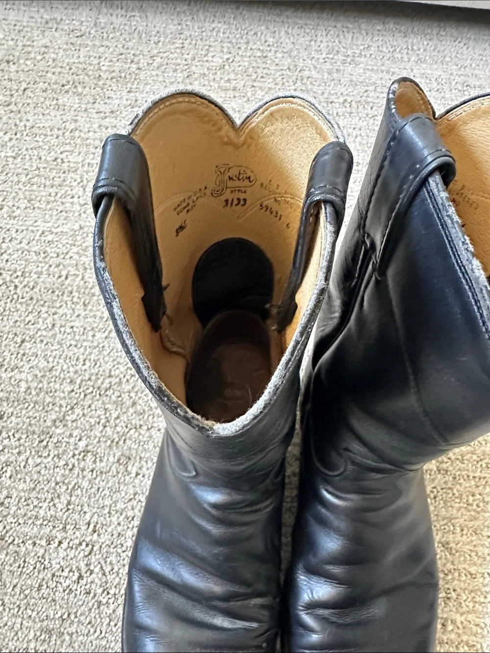 Justin Boots Black Leather Mid-Calf Western Pull-On Boots